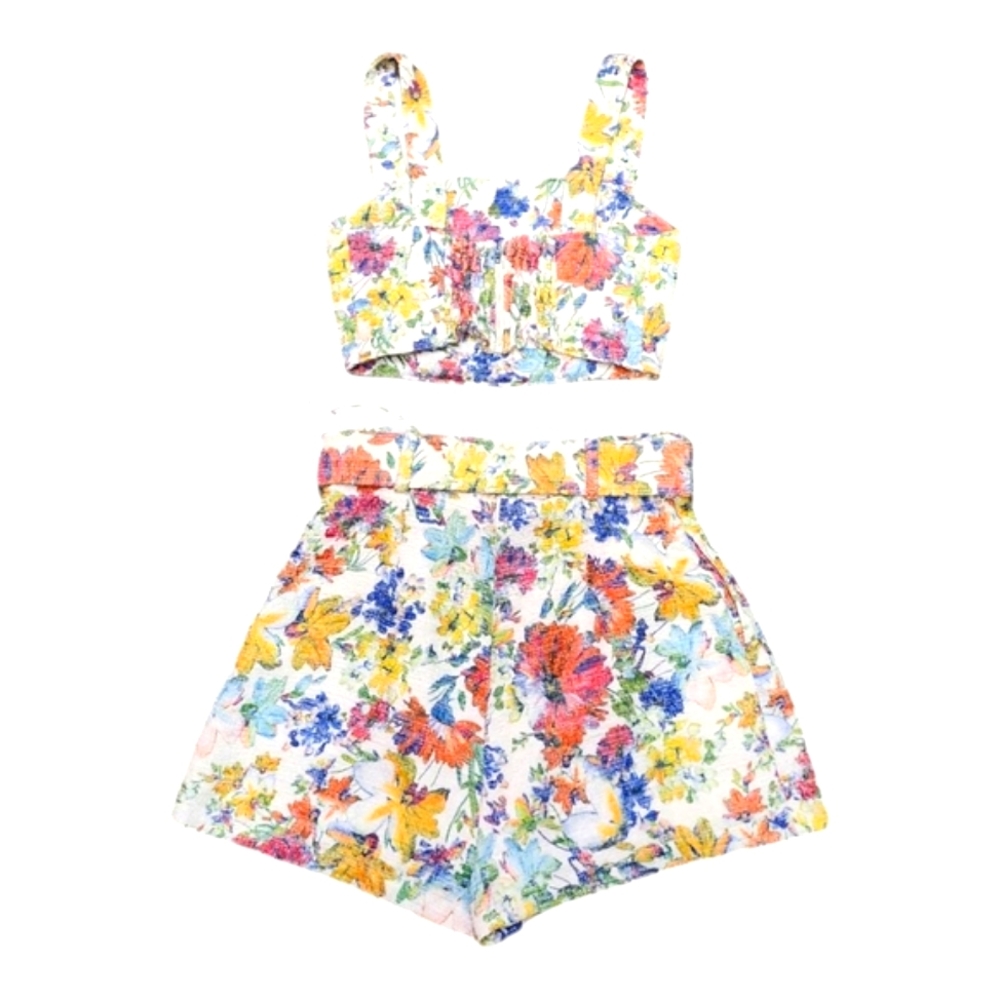 Lavender Brown Floral Tweed Two-Piece Short Set NWT Designer Small - Picture 4 of 5